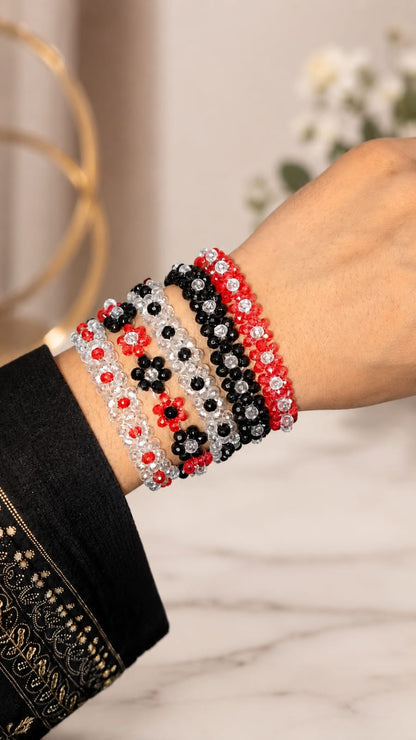 🌸 Elegant Crystal Bloom Beaded Bracelet Set for Girls | Handmade Stretch Floral Stack Bracelets | Trendy Fashion Jewelry Gift